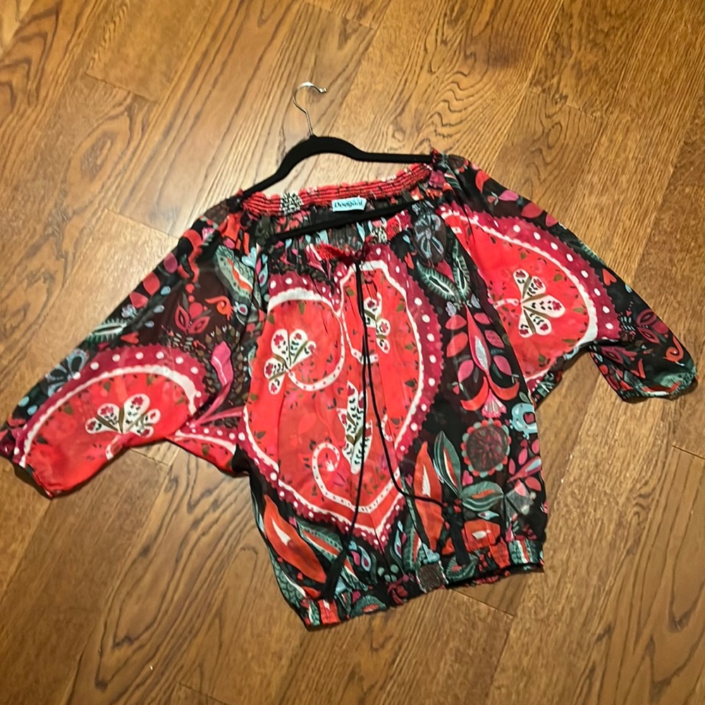 Desigual Large sheer pullover blouse.